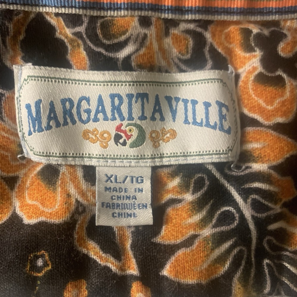 Margaritaville Shirt XL Black Orange Hawaiian Floral‎ Button Up Short Sleeve Men - Picture 3 of 7